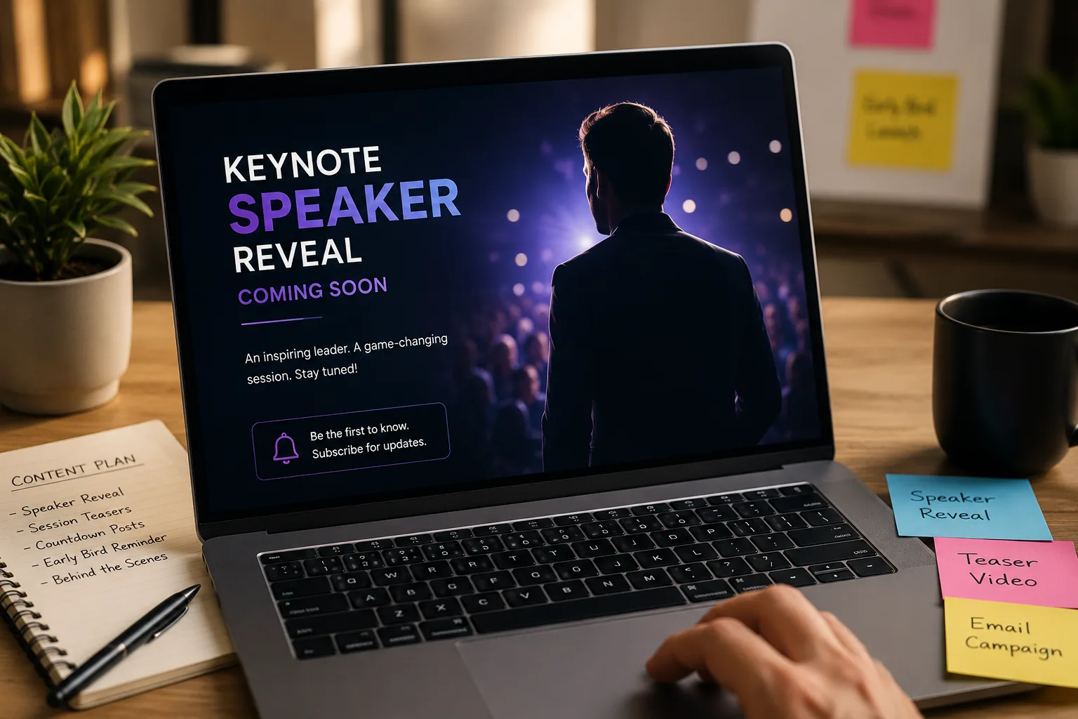 Pre-event marketing strategy teasing exclusive speaker sessions to drive corporate registrations