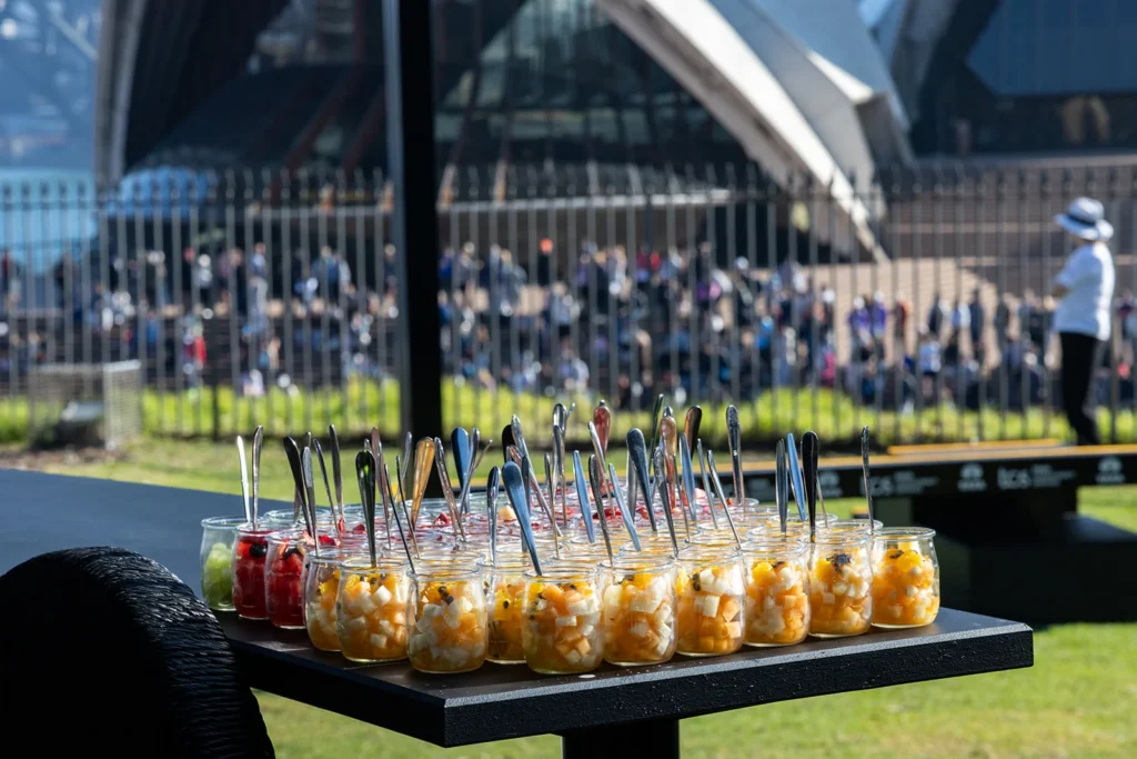 Drinks for Guests on a Black Table at Tata Consultancy Services TCS Sydney Marathon 2026, Sydney – Peanut Productions Event Management Case Study