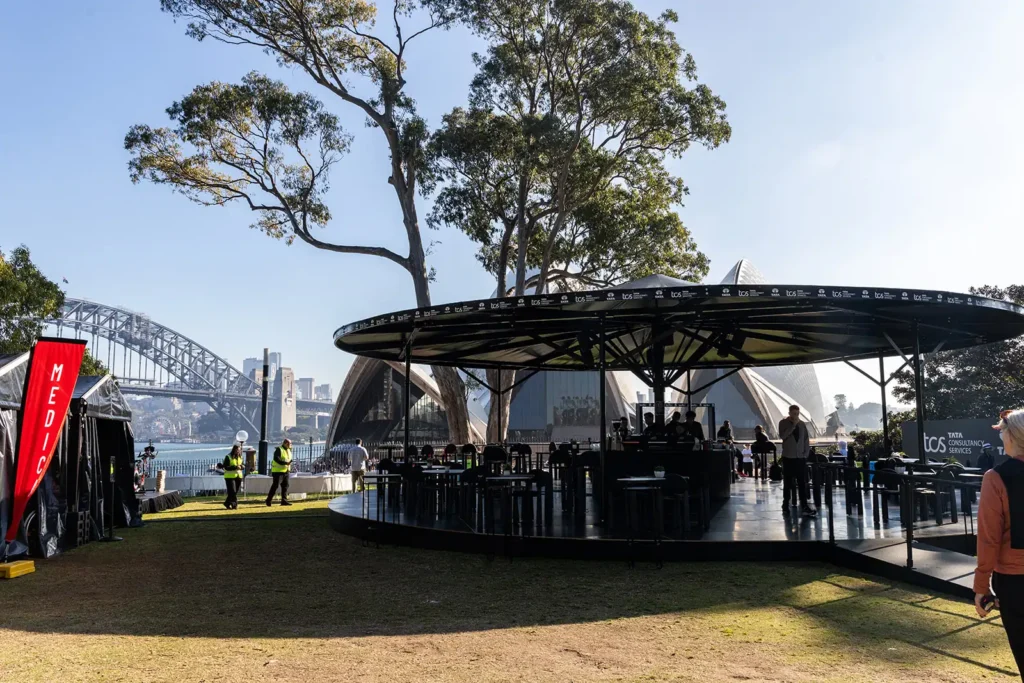 The TCS Clubhouse Pavilion in Front of the Opera House at Tata Consultancy Services TCS Sydney Marathon 2026, Sydney – Peanut Productions Event Management Case Study